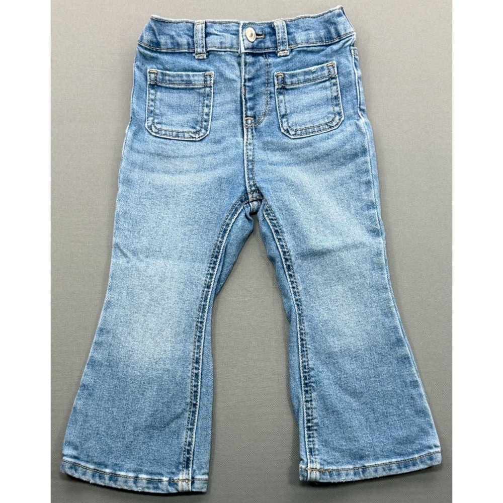 Wonder Nation Flare Jeans Bell Bottom Stretch Denim Blue Patch Pocket Toddler 2T